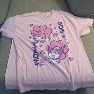 MY MELODY/KUROMI Japanese spell-out pink t-shirt